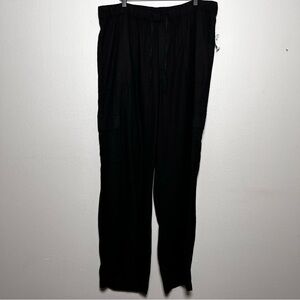 NEW GAP Women Linen Pants XL Tall Black Cargo Wide Leg Lagenlook Coastal Pull On